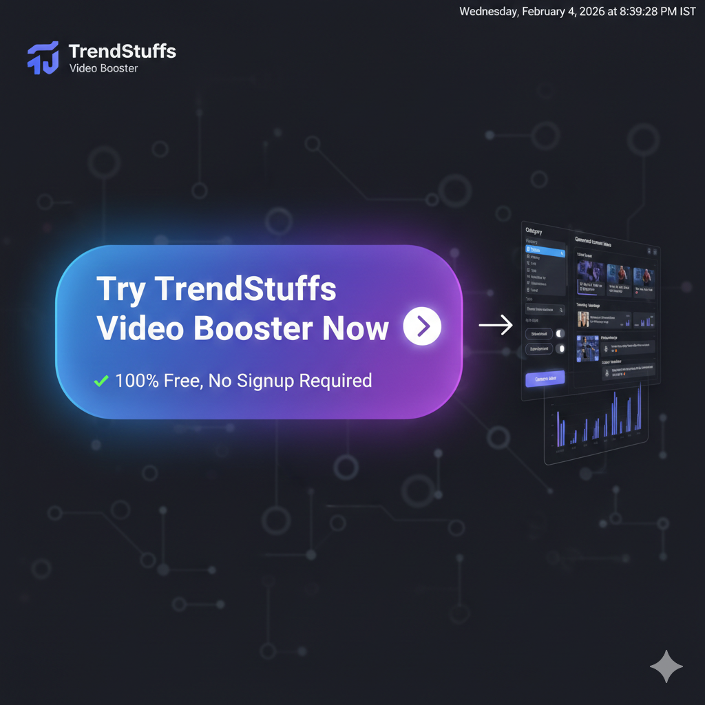 Call-to-action button to try TrendStuffs Video Booster free tool for content ideas