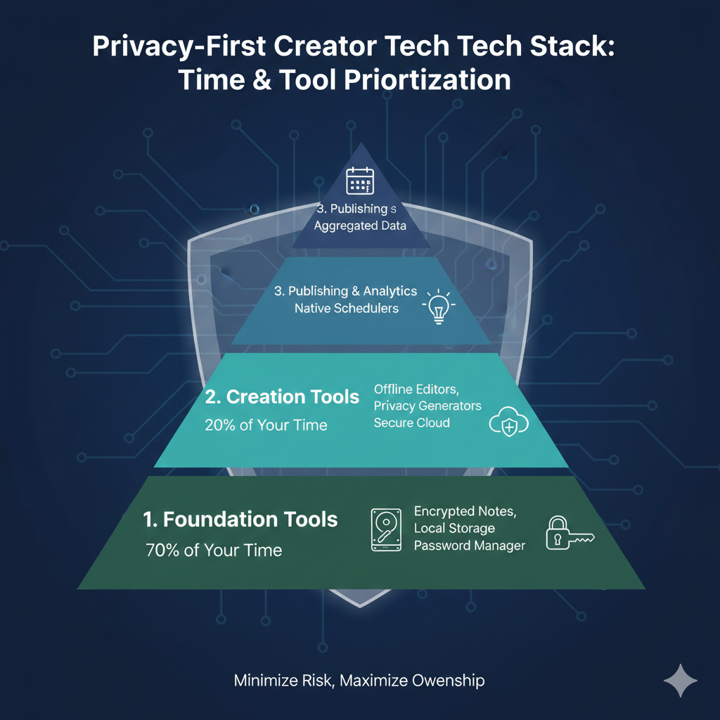 Privacy pyramid for creators showing foundational, creation, and publishing tool layers