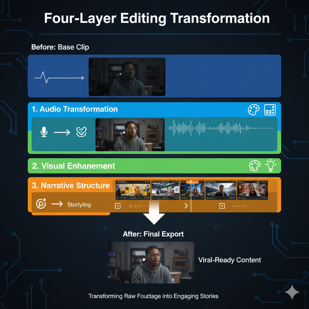 Four-layer video editing transformation process for faceless YouTube content